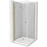 Mexen Lima skladací sprchový kút 80 x 80 cm, transparentný, zlatý + vanička Flat - 856-080-080-50-00-4010