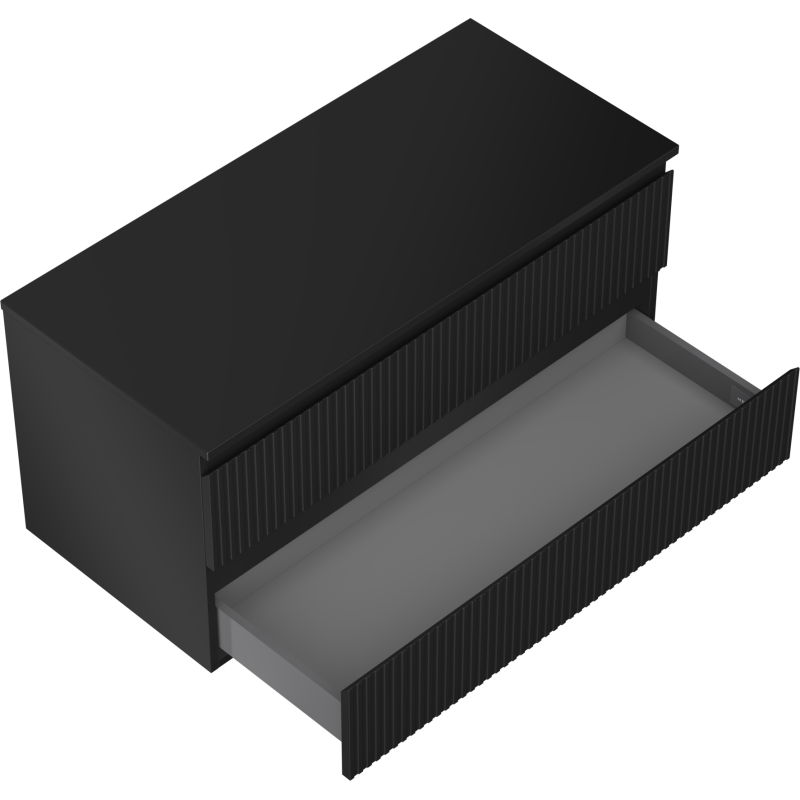 Mexen Rivel kúpeľňová skrinka 100 cm s doskou, 2 zásuvky, ryhovaná , čierna matná - 91A20-10047-2-BFFC71