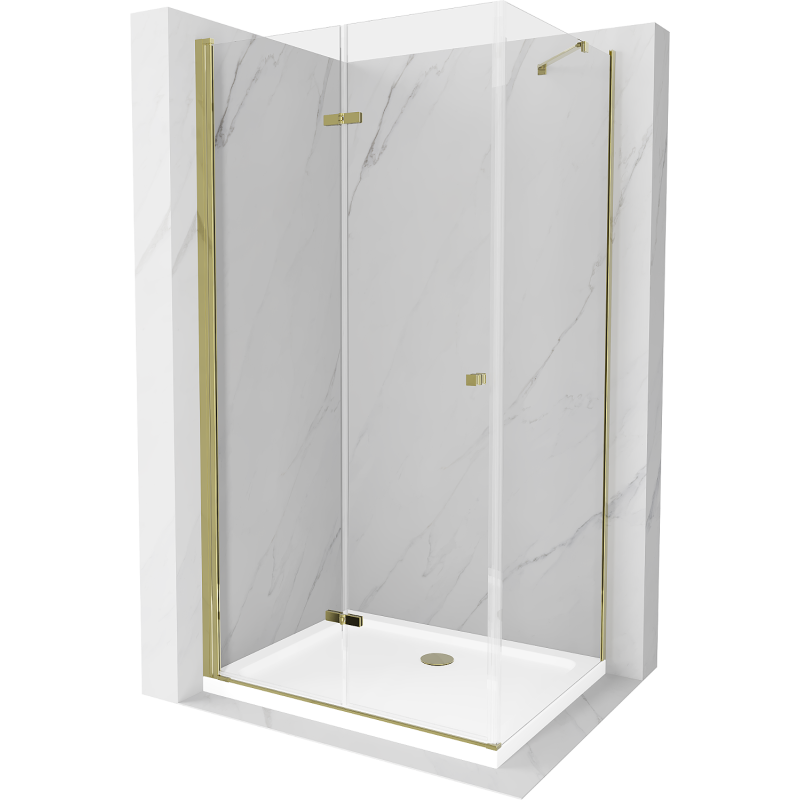 Mexen Lima skladací sprchovací kút 100 x 80 cm, priehľadný, zlatý + vanička Flat - 856-100-080-50-00-4010