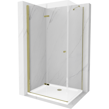 Mexen Lima skladací sprchovací kút 100 x 80 cm, priehľadný, zlatý + vanička Flat - 856-100-080-50-00-4010
