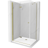 Mexen Lima skladací sprchovací kút 100 x 80 cm, priehľadný, zlatý + vanička Flat - 856-100-080-50-00-4010