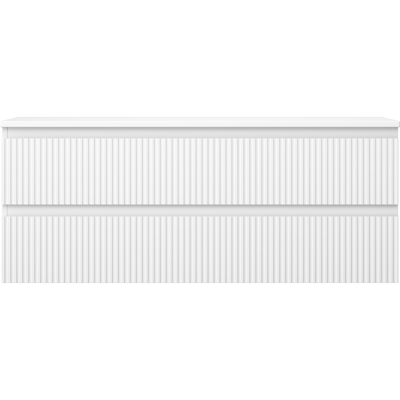 Mexen Rivel kúpeľňová skrinka pod umývadlo 120 cm s doskou, 2 zásuvky, drážkovaná, biela matná - 91A20-12047-2-BFFC01