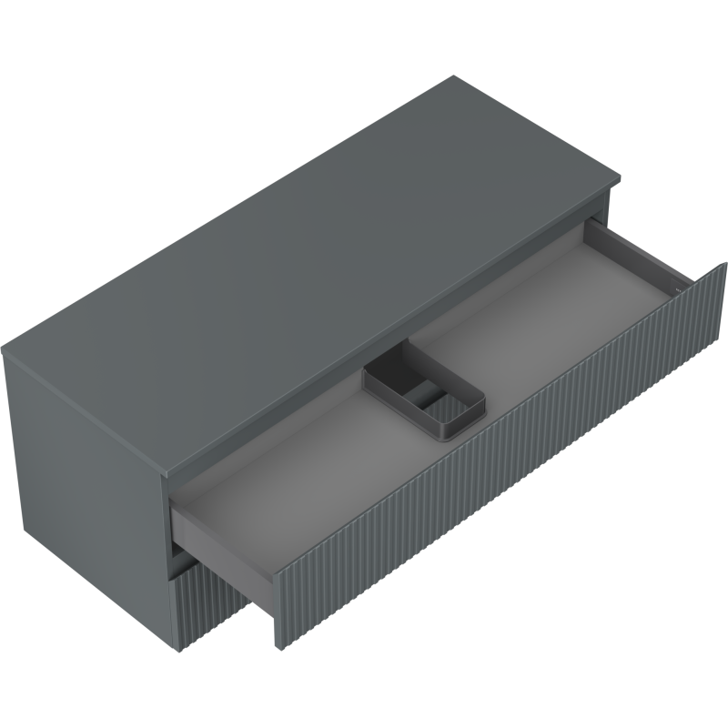 Mexen Rivel kúpeľňová skrinka pod umývadlo 120 cm s doskou, 2 zásuvky, ryhované, grafit mat - 91A20-12047-2-BFFC66