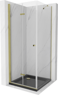 Mexen Lima skladacia sprchová kabína 90 x 90 cm, transparentná, zlatá + sprchová vanička Flat, čierna - 856-090-090-50-00-4070G