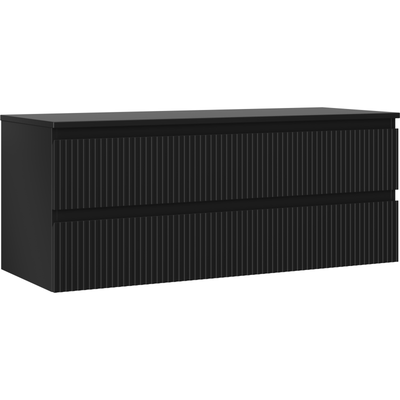 Mexen Rivel kúpeľňová skrinka pod umývadlo 120 cm s doskou, 2 zásuvky, ryhovaná, čierna matná - 91A20-12047-2-BFFC71