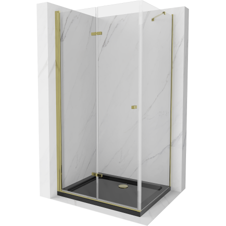 Mexen Lima skladací sprchovací kút 90 x 100 cm, transparentný, zlatý + vanička Flat, čierna - 856-090-100-50-00-4070G