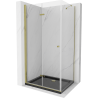 Mexen Lima skladací sprchovací kút 90 x 100 cm, transparentný, zlatý + vanička Flat, čierna - 856-090-100-50-00-4070G