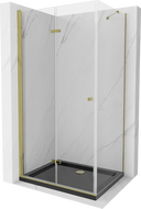 Mexen Lima skladací sprchovací kút 90 x 100 cm, transparentný, zlatý + vanička Flat, čierna - 856-090-100-50-00-4070G