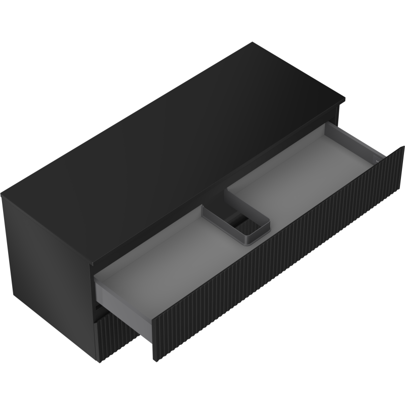 Mexen Rivel kúpeľňová skrinka pod umývadlo 120 cm s doskou, 2 zásuvky, ryhovaná, čierna matná - 91A20-12047-2-BFFC71