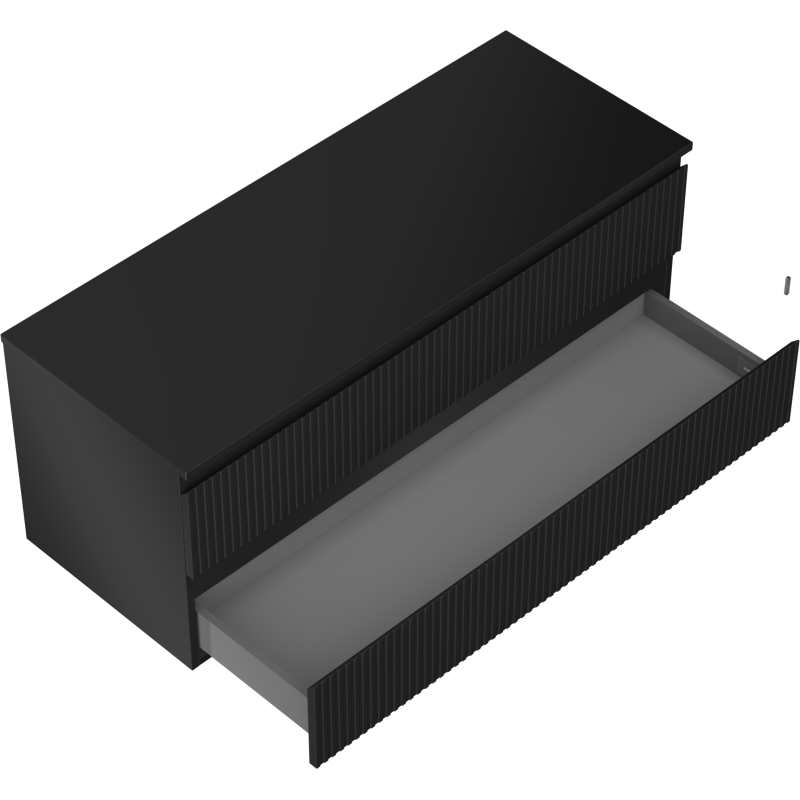 Mexen Rivel kúpeľňová skrinka pod umývadlo 120 cm s doskou, 2 zásuvky, ryhovaná, čierna matná - 91A20-12047-2-BFFC71