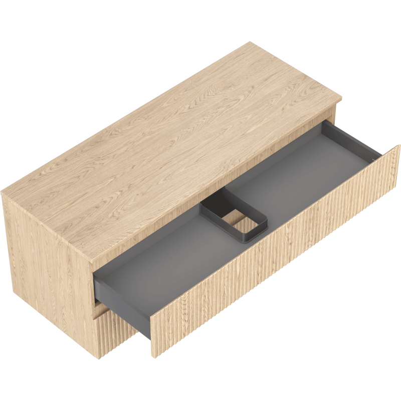 Mexen Rivel kúpeľňová skrinka pod umývadlo 120 cm s doskou, 2 zásuvky, ryhované, dub - 91A20-12047-2-BFFC81