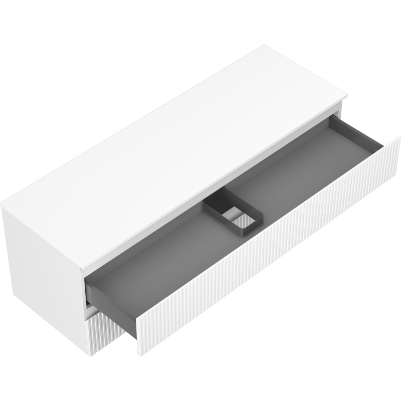 Mexen Rivel kúpeľňová skrinka pod umývadlo 140 cm s doskou, 2 zásuvky, ryhovaná, biela matná - 91A20-14047-2-BFFC01