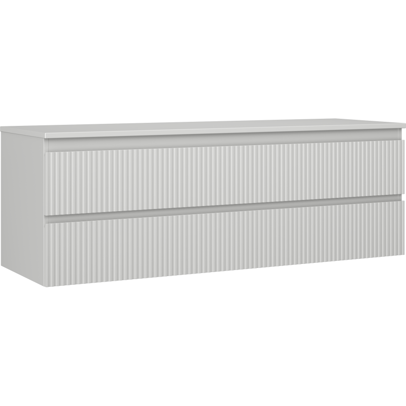 Mexen Rivel kúpeľňová skrinka pod umývadlo 140 cm s pracovnou doskou, 2 zásuvky, ryhovaná, sivá matná - 91A20-14047-2-BFFC62