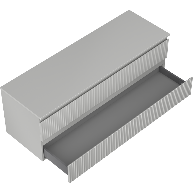 Mexen Rivel kúpeľňová skrinka pod umývadlo 140 cm s pracovnou doskou, 2 zásuvky, ryhovaná, sivá matná - 91A20-14047-2-BFFC62