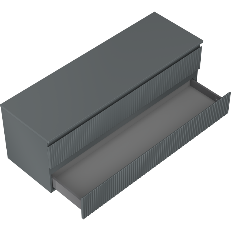 Mexen Rivel kúpeľňová skrinka pod umývadlo 140 cm s doskou, 2 zásuvky, ryhovaná, grafit mat - 91A20-14047-2-BFFC66