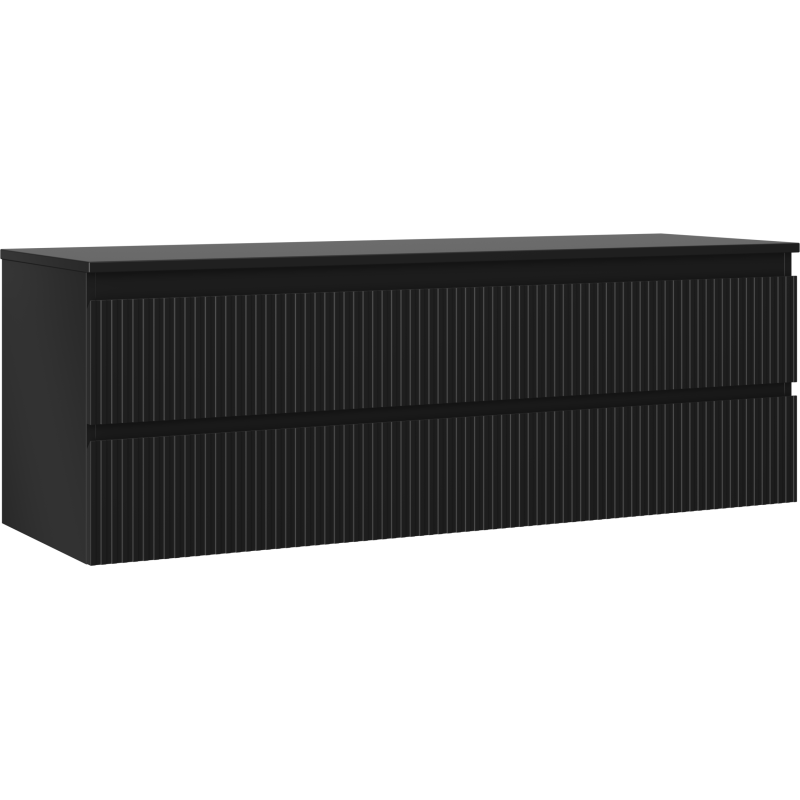 Mexen Rivel kúpeľňová skrinka pod umývadlo 140 cm s doskou, 2 zásuvky, ryhovaná, čierna matná - 91A20-14047-2-BFFC71