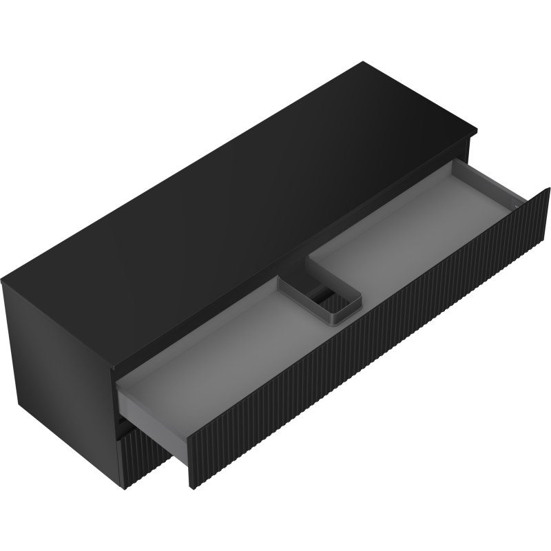 Mexen Rivel kúpeľňová skrinka pod umývadlo 140 cm s doskou, 2 zásuvky, ryhovaná, čierna matná - 91A20-14047-2-BFFC71