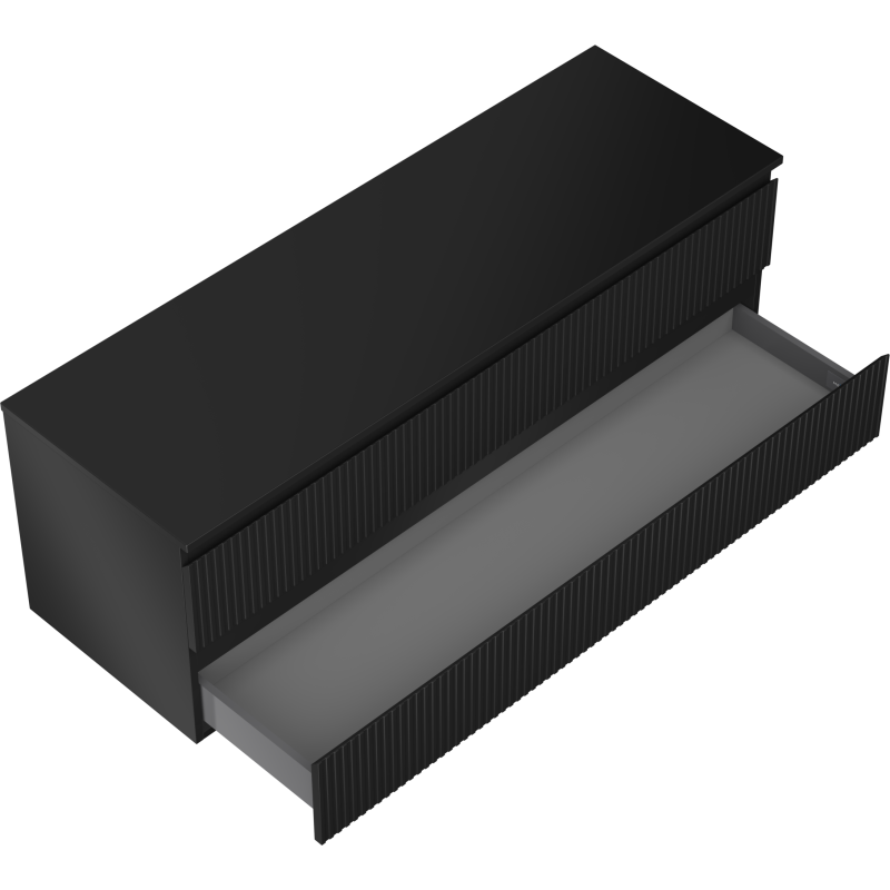 Mexen Rivel kúpeľňová skrinka pod umývadlo 140 cm s doskou, 2 zásuvky, ryhovaná, čierna matná - 91A20-14047-2-BFFC71