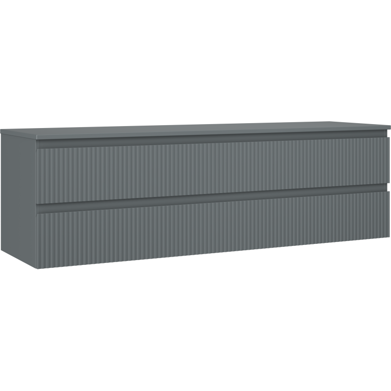 Mexen Rivel kúpeľňová skrinka pod umývadlo 160 cm s doskou, 2 zásuvky, drážkovaná, grafit mat - 91A20-16047-2-BFFC66