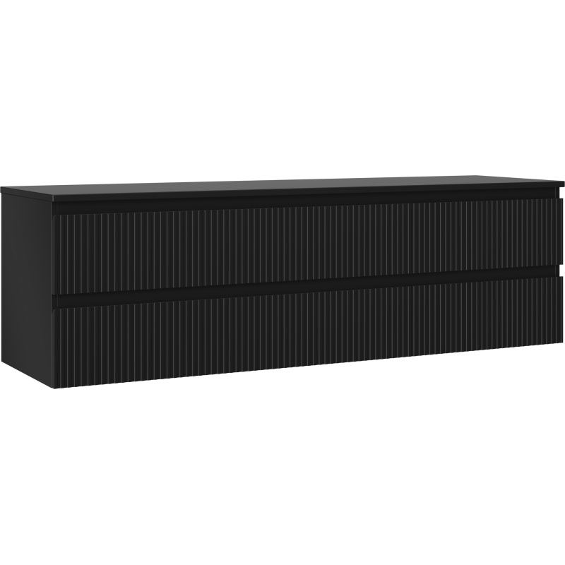 Mexen Rivel kúpeľňová skrinka pod umývadlo 160 cm s doskou, 2 zásuvky, drážkovaná, čierna matná - 91A20-16047-2-BFFC71