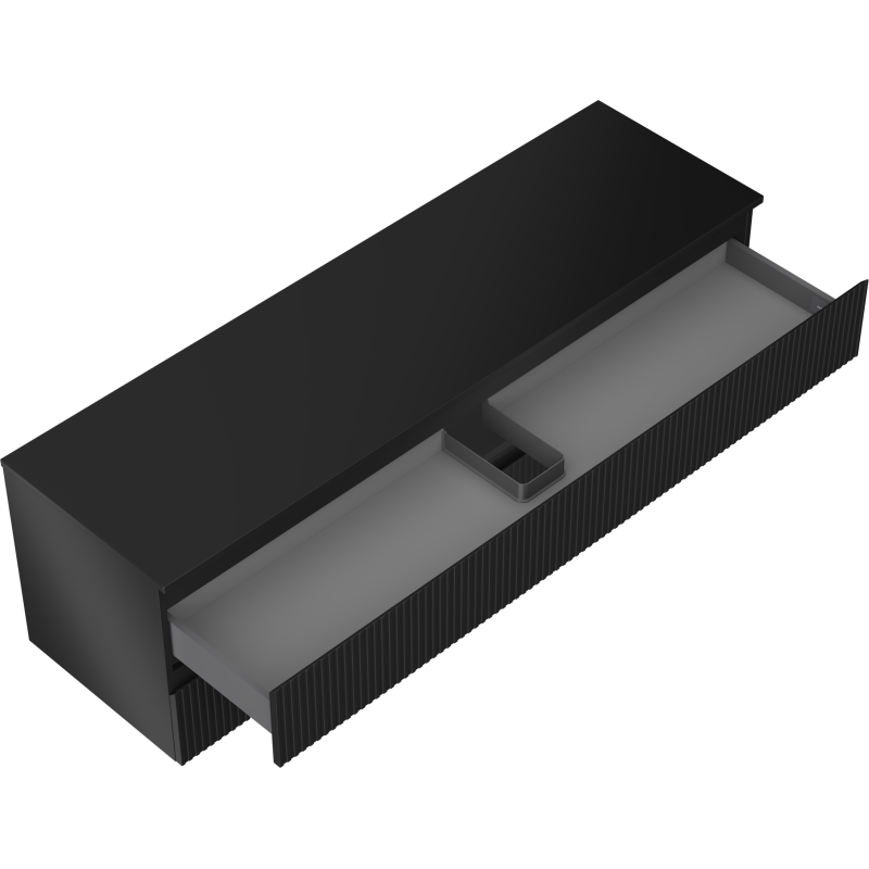 Mexen Rivel kúpeľňová skrinka pod umývadlo 160 cm s doskou, 2 zásuvky, drážkovaná, čierna matná - 91A20-16047-2-BFFC71