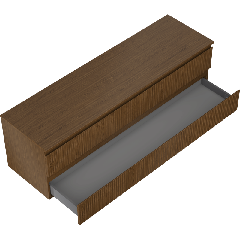 Mexen Rivel kúpeľňová skrinka pod umývadlo 160 cm s doskou, 2 zásuvky, ryhovaná, orech - 91A20-16047-2-BFFC86