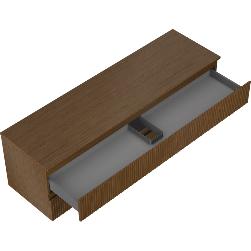 Mexen Rivel kúpeľňová skrinka pod umývadlo 160 cm s doskou, 2 zásuvky, ryhovaná, orech - 91A20-16047-2-BFFC86