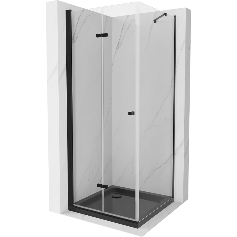 Mexen Lima skladací sprchový kút 80 x 80 cm, transparentný, čierny + vanička Flat, čierna - 856-080-080-70-00-4070B