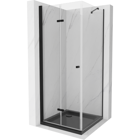 Mexen Lima skladacia sprchová kabína 80 x 80 cm, priehľadná, čierna + vanička Flat, čierna - 856-080-080-70-00-4070B