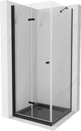 Mexen Lima skladací sprchový kút 80 x 80 cm, transparentný, čierny + vanička Flat, čierna - 856-080-080-70-00-4070B