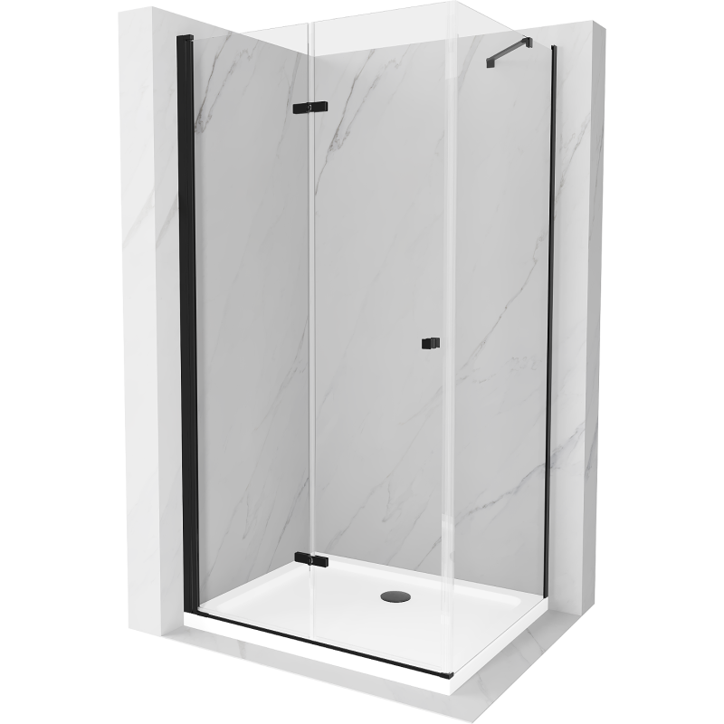 Mexen Lima skladací sprchovací kút 90 x 100 cm, transparentný, čierny + vanička Flat, biela - 856-090-100-70-00-4010B