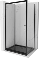Mexen Apia posuvný sprchovací kút 130 x 100 cm, priehľadný, čierny + vanička Flat, čierna - 840-130-100-70-00-4070B