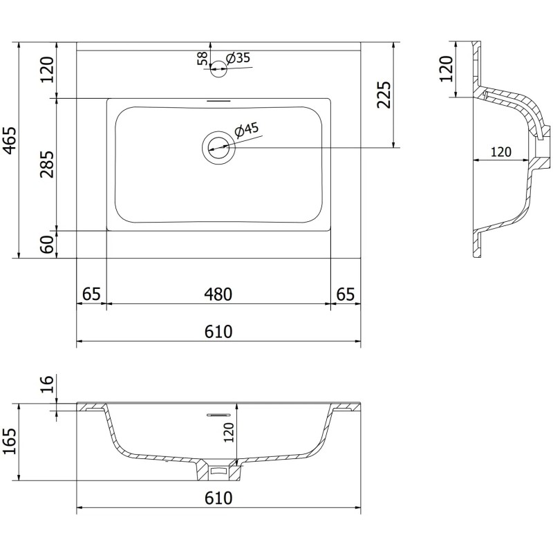 Mexen Orio kúpeľňová skrinka 60 cm s umývadlom Otis, 1 zásuvka, čierny lesk/čierny mat - 91A10-06023-1-BF70-W18M71