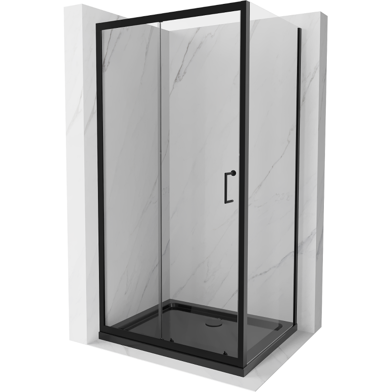 Mexen Apia sprchový kút posuvný 100 x 80 cm, transparentný, čierny + vanička Flat, čierna - 840-100-080-70-00-4070B