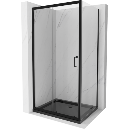 Mexen Apia sprchový kút posuvný 100 x 80 cm, transparentný, čierny + vanička Flat, čierna - 840-100-080-70-00-4070B