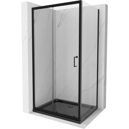 Mexen Apia sprchový kút posuvný 100 x 70 cm, priehľadný, čierny + vanička Flat, čierna - 840-100-070-70-00-4070B