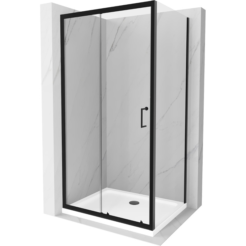 Mexen Apia posuvná sprchová kabína 140 x 80 cm, transparentná, čierna + Flat vanička, biela - 840-140-080-70-00-4010B