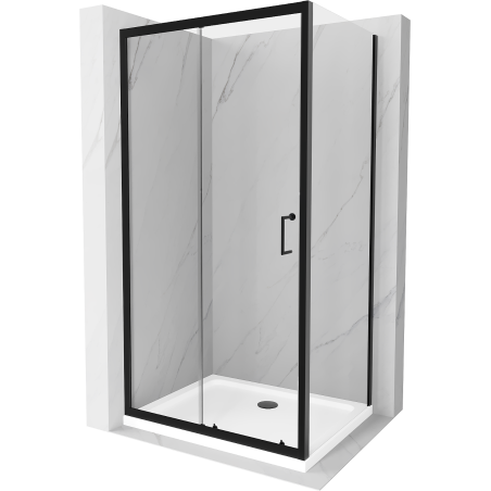 Mexen Apia sprchovací kút posuvný 130 x 100 cm, transparentný, čierny + vanička Flat, biela- 840-130-100-70-00-4010B