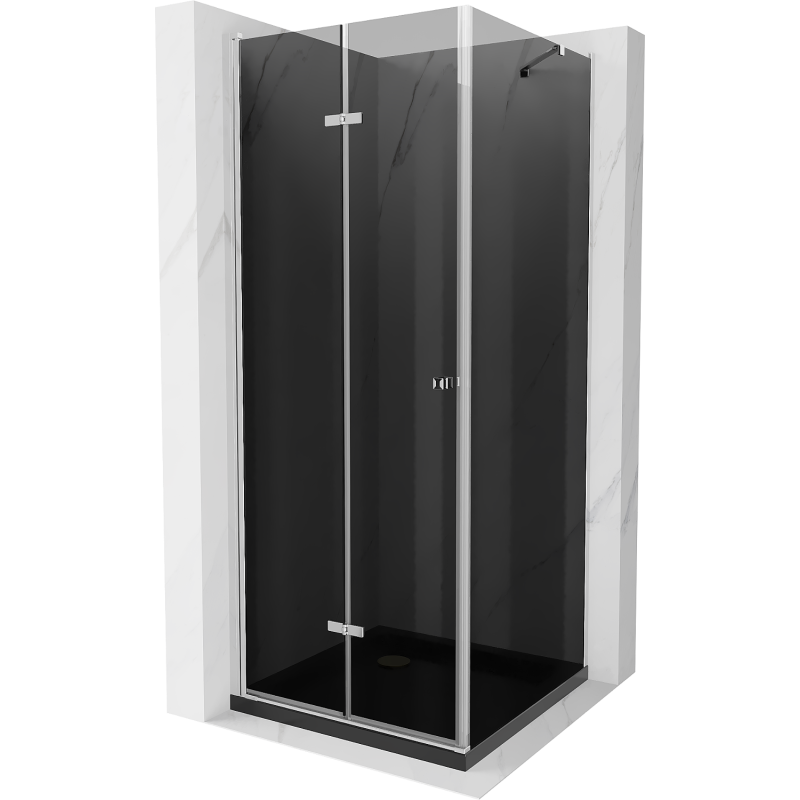 Mexen Lima skladací sprchovací kút 90 x 90 cm, grafit, chróm + vanička Flat, čierna - 856-090-090-01-40-4070