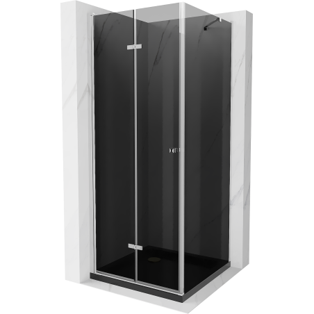 Mexen Lima skladací sprchovací kút 90 x 90 cm, grafit, chróm + vanička Flat, čierna - 856-090-090-01-40-4070