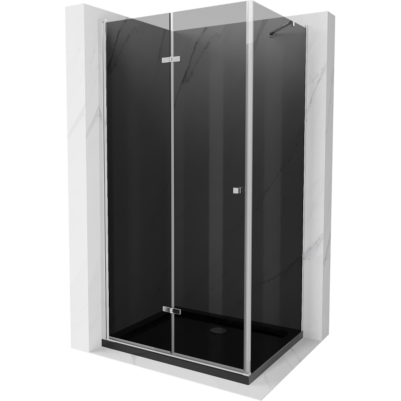 Mexen Lima skladacia sprchová kabína 100 x 80 cm, grafit, chróm + vanička Flat, čierna - 856-100-080-01-40-4070