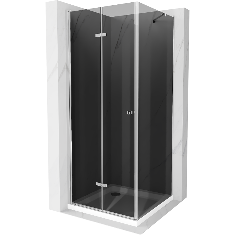 Mexen Lima skladacia sprchová kabína 80 x 80 cm, grafit, chróm + vanička Flat, biela - 856-080-080-01-40-4010