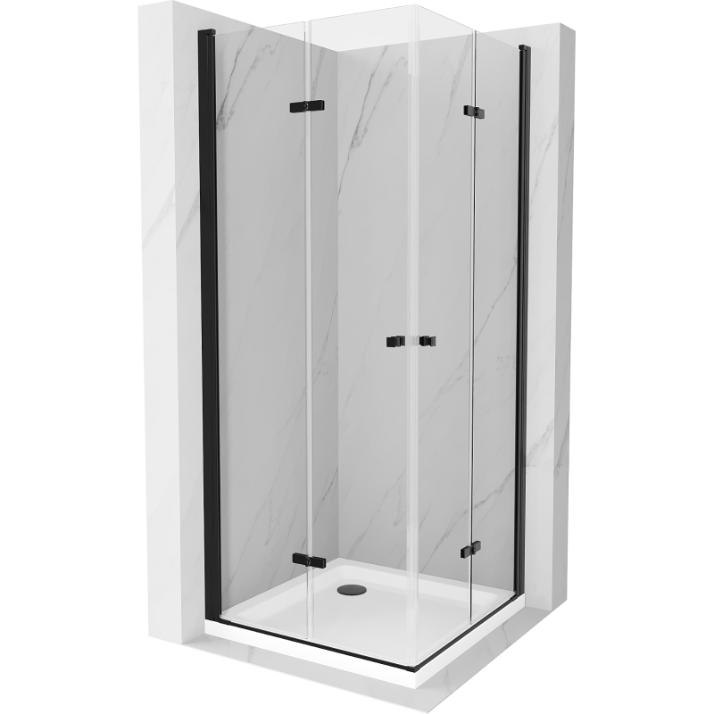 Mexen Lima Duo skladací sprchovací kút 90 x 90 cm, transparentný, čierny + vanička Flat - 856-090-090-70-02-4010B