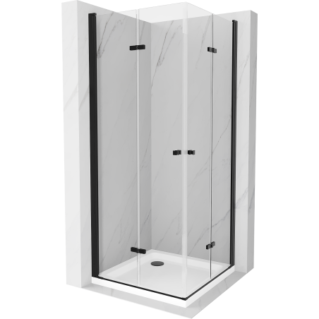 Mexen Lima Duo skladací sprchovací kút 90 x 90 cm, transparentný, čierny + vanička Flat - 856-090-090-70-02-4010B
