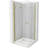 Mexen Lima Duo skladací sprchový kút 80 x 80 cm, priehľadný, zlatý + vanička Flat - 856-080-080-50-02-4010G