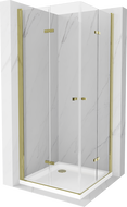 Mexen Lima Duo skladacie sprchovací kabína 70 x 70 cm, transparentný, zlatá + sprchová vanička Flat - 856-070-070-50-02-4010G