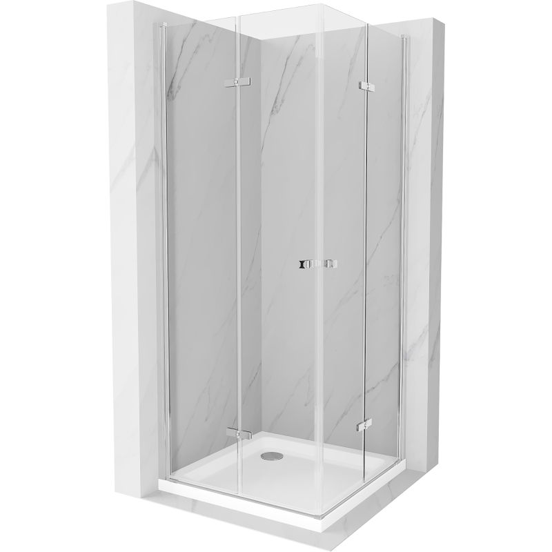 Mexen Lima Duo skladací sprchový kút 90 x 90 cm, transparentný, chróm + sprchová vanička Flat - 856-090-090-01-02-4010