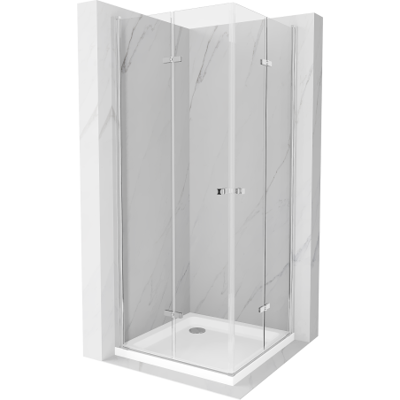 Mexen Lima Duo skladací sprchový kút 90 x 90 cm, transparentný, chróm + sprchová vanička Flat - 856-090-090-01-02-4010