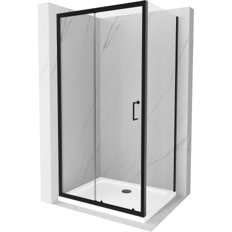 Mexen Apia zasúvacia sprchová kabína 110 x 90 cm, transparentná, čierna + vanička Flat, biela- 840-110-090-70-00-4010B