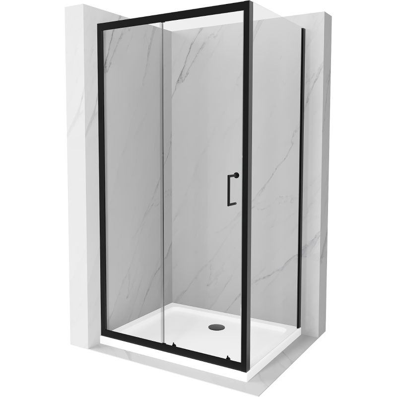 Mexen Apia sprchová kabína posuvná 100 x 80 cm, transparentná, čierna + vanička Flat, biela- 840-100-080-70-00-4010B